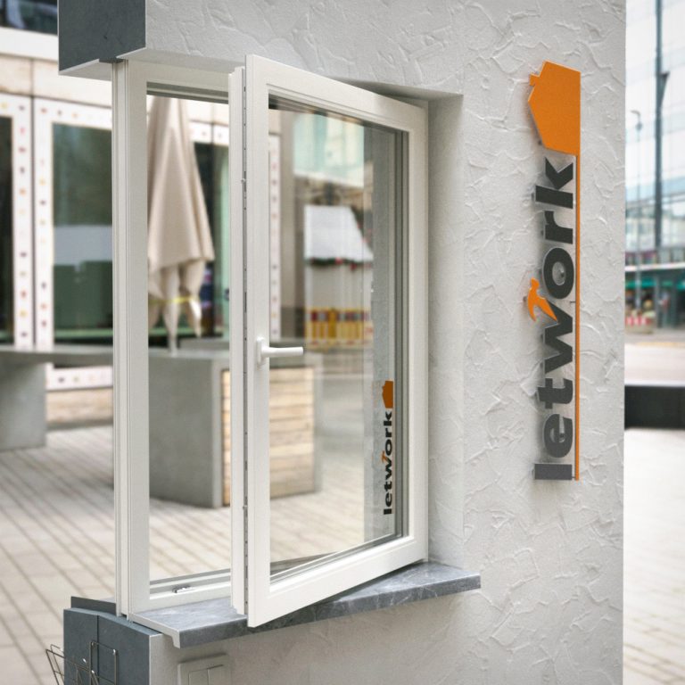 Kunststofffenster Kömmerling 76 AD in Gesamtansicht als Ausstellungsprodukt