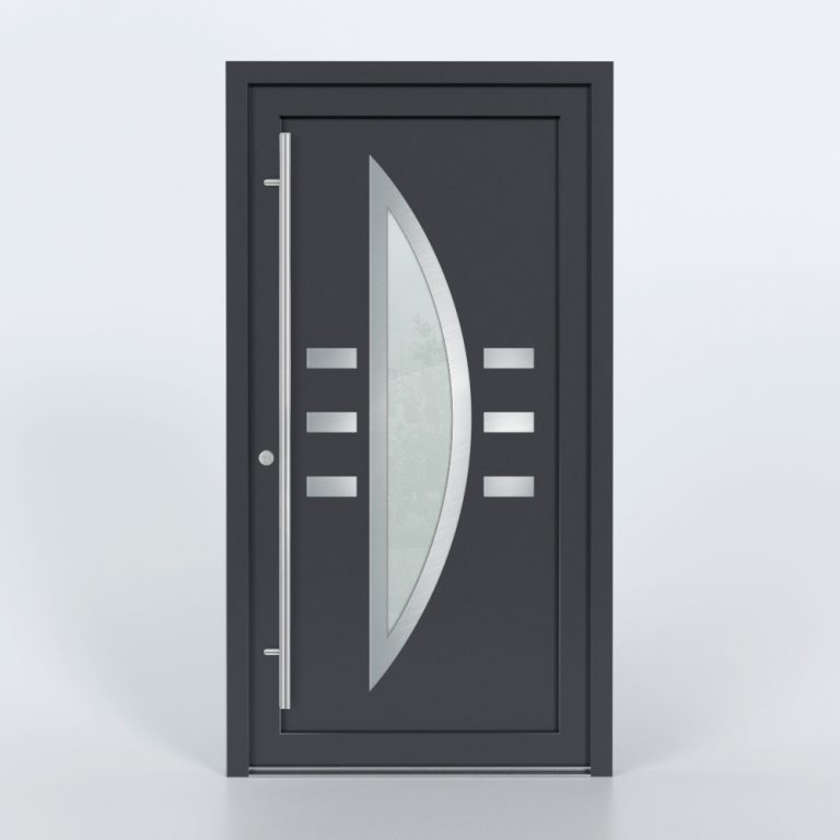 Türfüllung Design 632 in Anthrazit mit Glaseinsatz und sechs kleinen Edelstahl-Applikationen