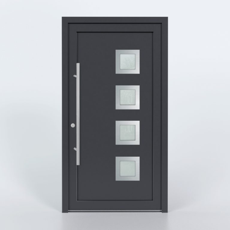 Türfüllung Design 726 in Anthrazit mit vier quadartischen Glaseinsätzen