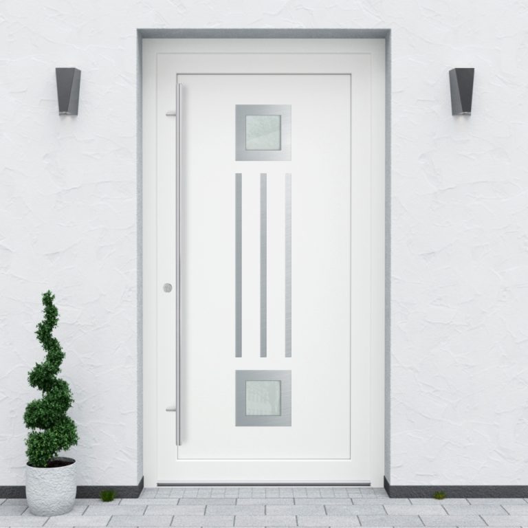 Türfüllung Design 527 in Weiß mit zwei quadratischen Glaseinsätzen